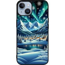 Coque iPhone 15 - Silicone rigide noir Snowy Mountain Village Lake night