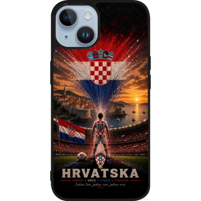 Coque iPhone 15 - Silicone rigide noir Football Croatie splash 2026