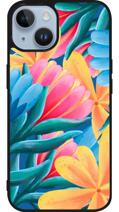 Coque iPhone 15 - Silicone rigide noir Spring 23 colorful flowers
