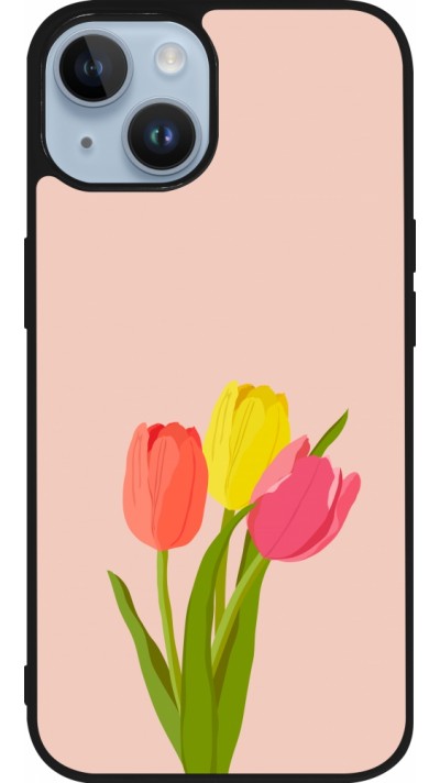 Coque iPhone 15 - Silicone rigide noir Spring 23 tulip trio