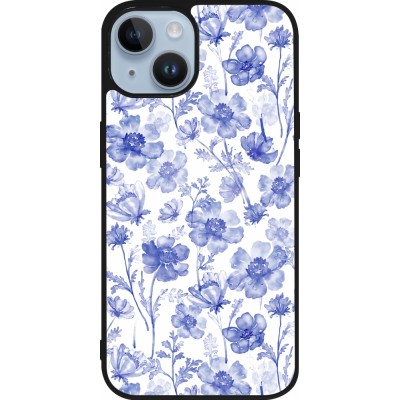 iPhone 15 Case Hülle - Silikon schwarz Spring 23 watercolor blue flowers