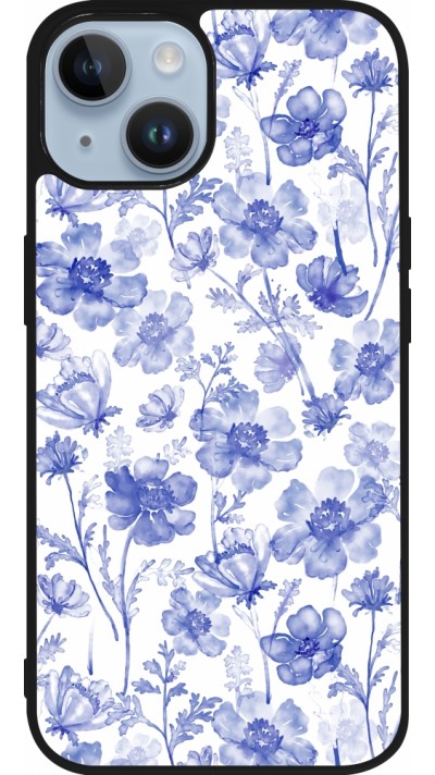 Coque iPhone 15 - Silicone rigide noir Spring 23 watercolor blue flowers