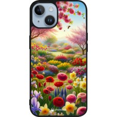 Coque iPhone 15 - Silicone rigide noir Spring 25 Bouquet printemps
