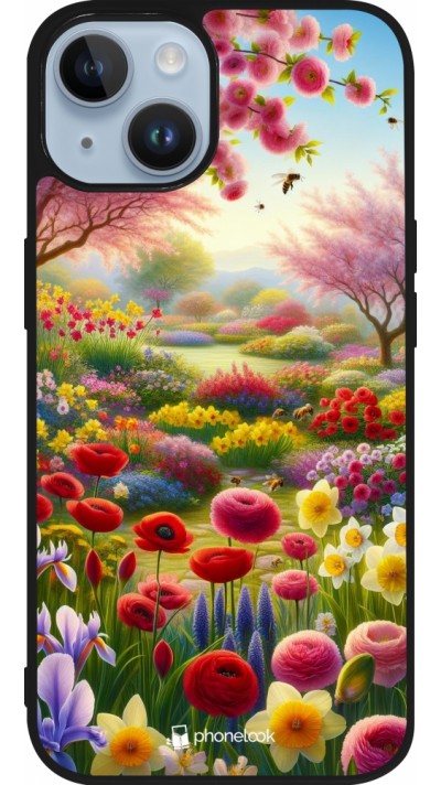Coque iPhone 15 - Silicone rigide noir Spring 25 Bouquet printemps