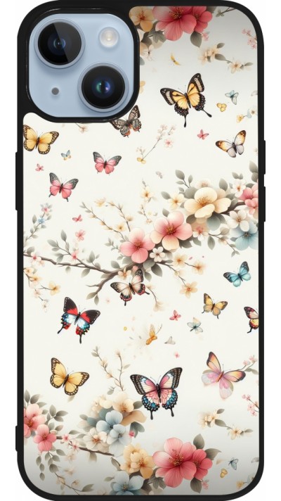 Coque iPhone 15 - Silicone rigide noir Spring 25 Papillons Légers