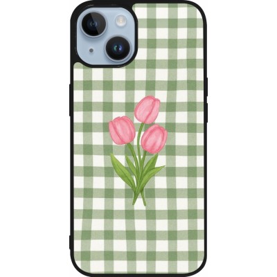 Coque iPhone 15 - Silicone rigide noir Green vichy tulips Spring 2026