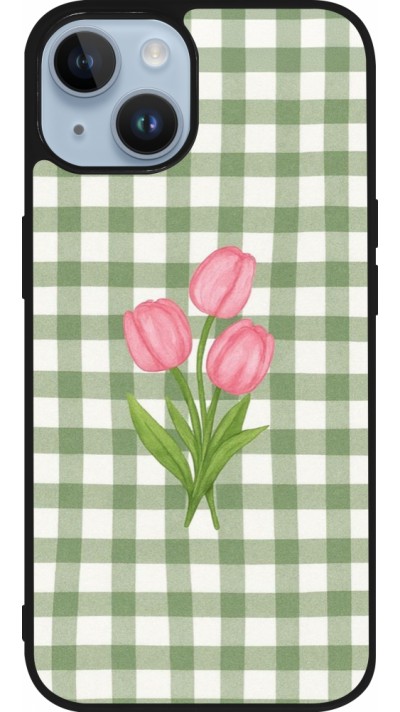 Coque iPhone 15 - Silicone rigide noir Green vichy tulips 2026