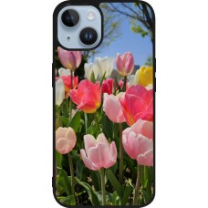Coque iPhone 15 - Silicone rigide noir Tulips 2026