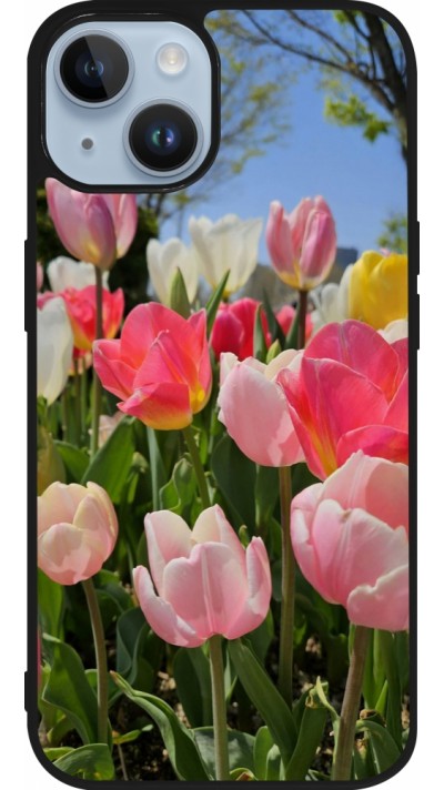 Coque iPhone 15 - Silicone rigide noir Tulips 2026