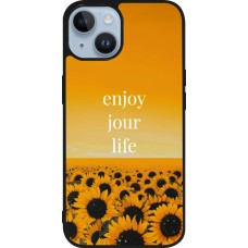 Coque iPhone 15 - Silicone rigide noir Summer 2025 Enjoy your life