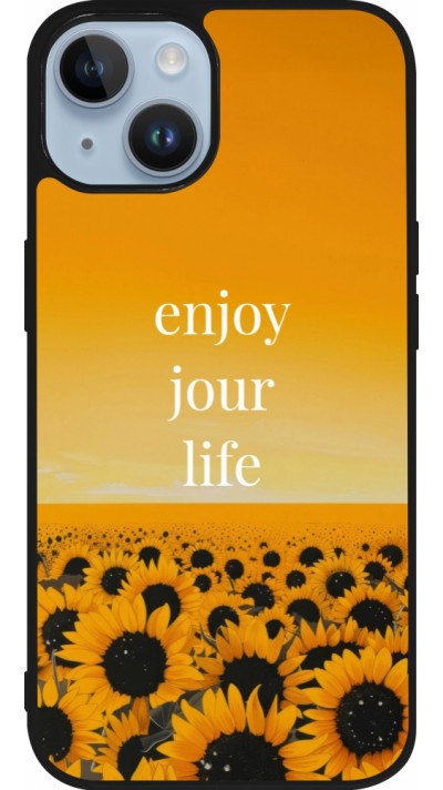 Coque iPhone 15 - Silicone rigide noir Summer 2025 Enjoy your life