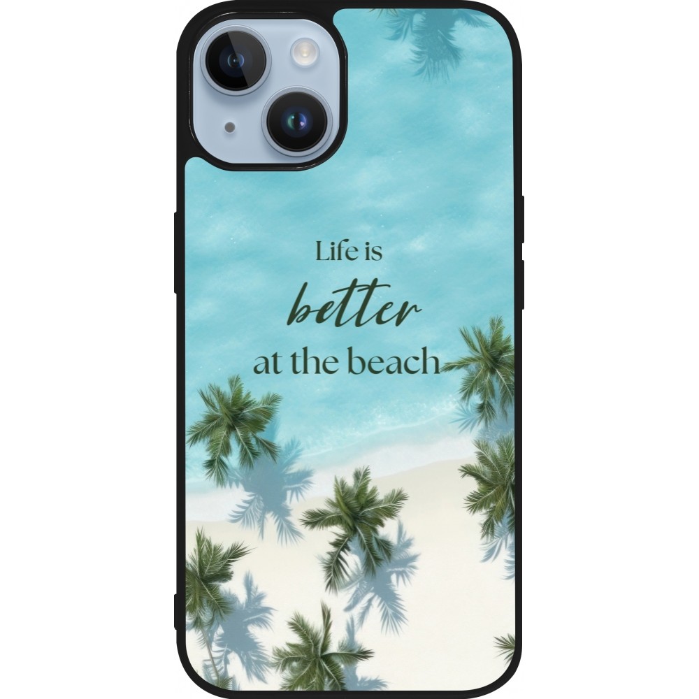 Coque iPhone 15 - Silicone rigide noir Summer 2025 Life is better at the beach