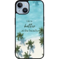 Coque iPhone 15 - Silicone rigide noir Summer 2025 Life is better at the beach