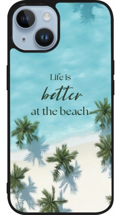 Coque iPhone 15 - Silicone rigide noir Summer 2025 Life is better at the beach