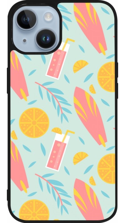 Coque iPhone 15 - Silicone rigide noir Summer 2025 Pattern citron
