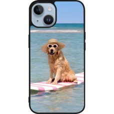Coque iPhone 15 - Silicone rigide noir Summer Dog on Paddle
