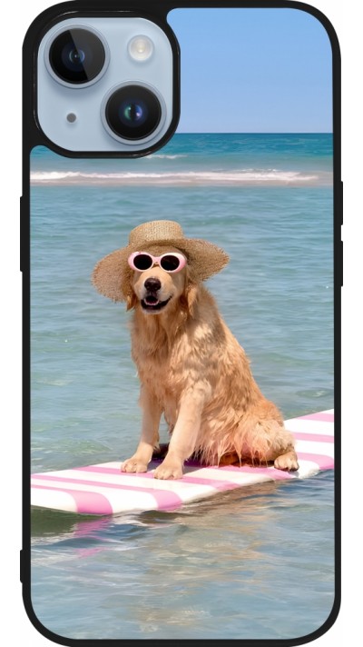 Coque iPhone 15 - Silicone rigide noir Summer Dog on Paddle