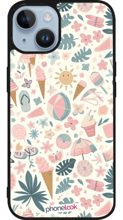 Coque iPhone 15 - Silicone rigide noir Summer Pink Pattern
