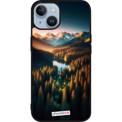 iPhone 15 Case Hülle - Silikon schwarz Sonnenuntergang Waldsee