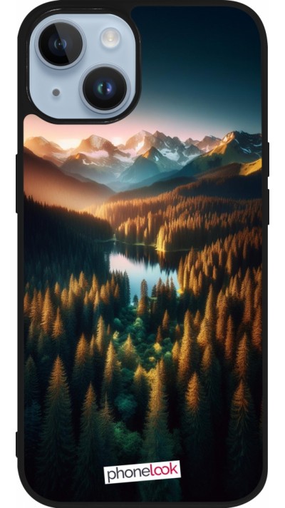 Coque iPhone 15 - Silicone rigide noir Sunset Forest Lake