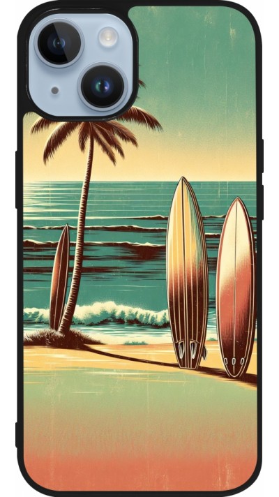 Coque iPhone 15 - Silicone rigide noir Surf Paradise