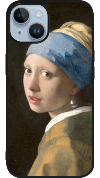 Coque iPhone 15 - Silicone rigide noir Tableau art - La Jeune fille à la perle - Johannes Vermeer