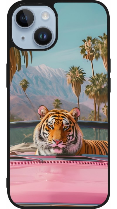 iPhone 15 Case Hülle - Silikon schwarz Tiger Auto rosa