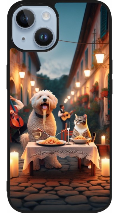 iPhone 15 Case Hülle - Silikon schwarz Valentin 2024 Hund & Katze Kerzenlicht