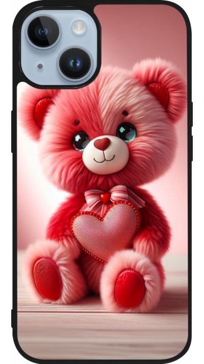 iPhone 15 Case Hülle - Silikon schwarz Valentin 2024 Rosaroter Teddybär