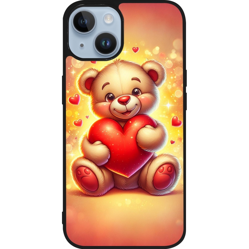 iPhone 15 Case Hülle - Silikon schwarz Valentin 2024 Teddy Liebe