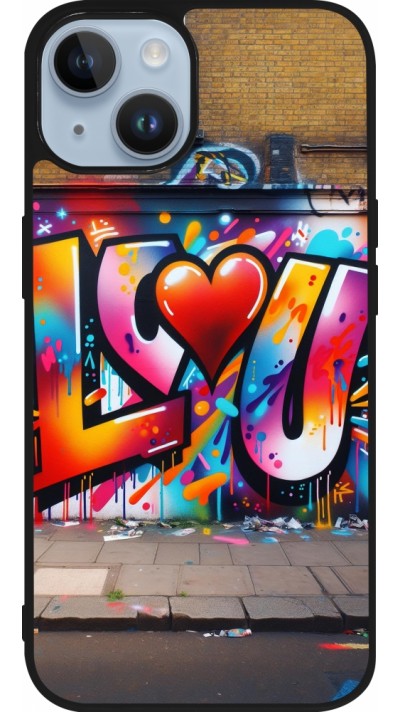 iPhone 15 Case Hülle - Silikon schwarz Valentin 2025 Liebe U Tag