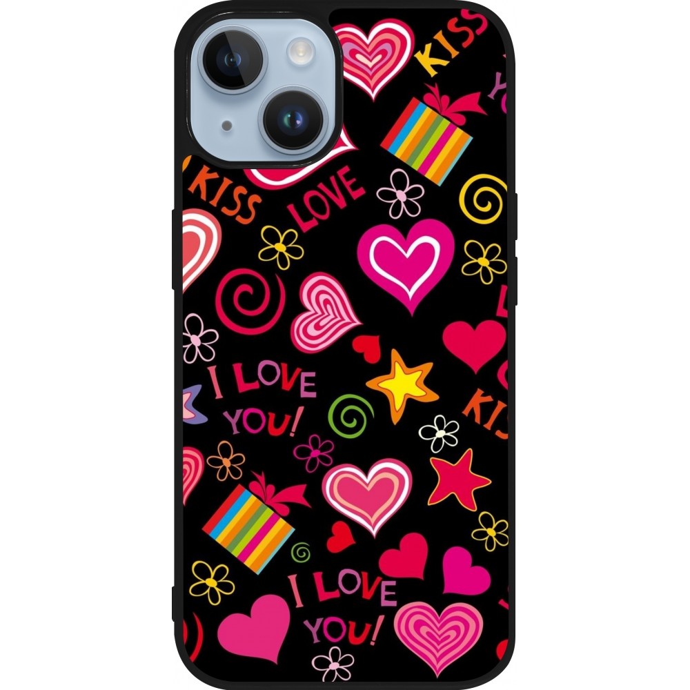iPhone 15 Case Hülle - Silikon schwarz Valentine 2023 love symbols