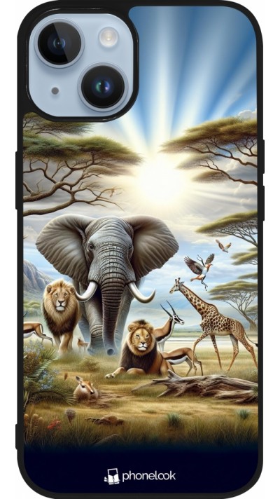 Coque iPhone 15 - Silicone rigide noir Vie sauvage africaine