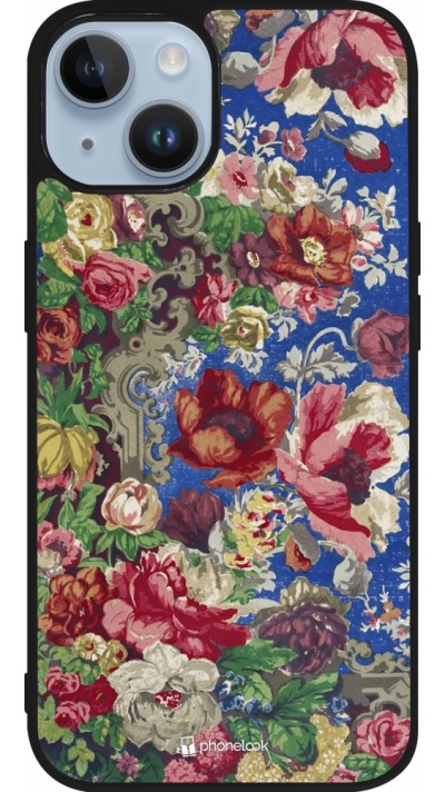 iPhone 15 Case Hülle - Silikon schwarz Vintage Art Flowers