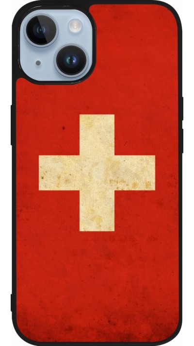 iPhone 15 Case Hülle - Silikon schwarz Vintage Flag SWISS