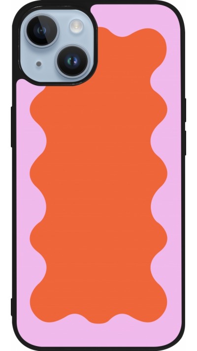 iPhone 15 Case Hülle - Silikon schwarz Wavy Rectangle Orange Pink