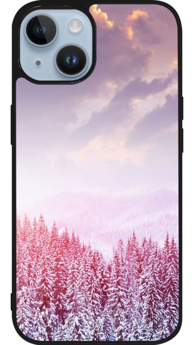Coque iPhone 15 - Silicone rigide noir Winter 22 Pink Forest