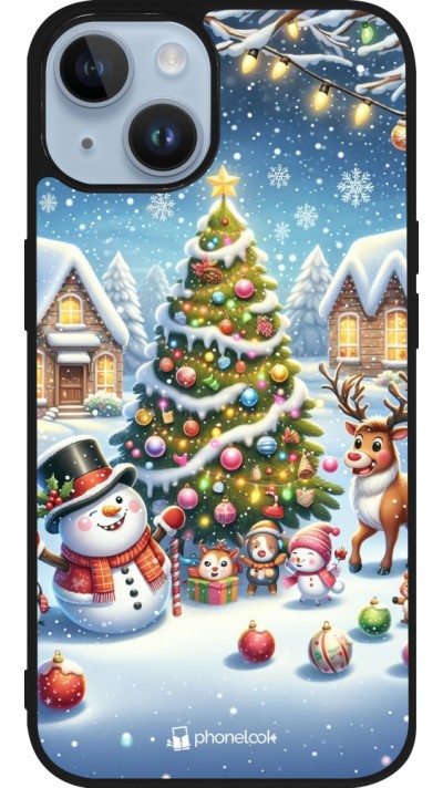 iPhone 15 Case Hülle - Silikon schwarz Weihnachten 2023 Schneemann und Tannenbaum