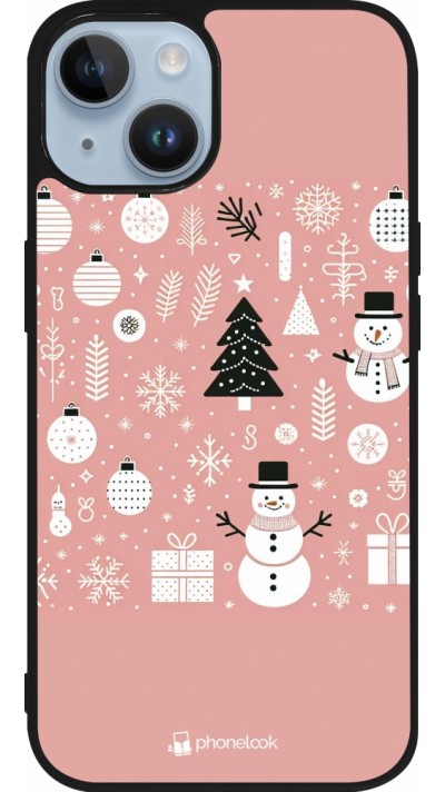 iPhone 15 Case Hülle - Silikon schwarz Weihnachten 2024 Rose Schneemann Weihnachten