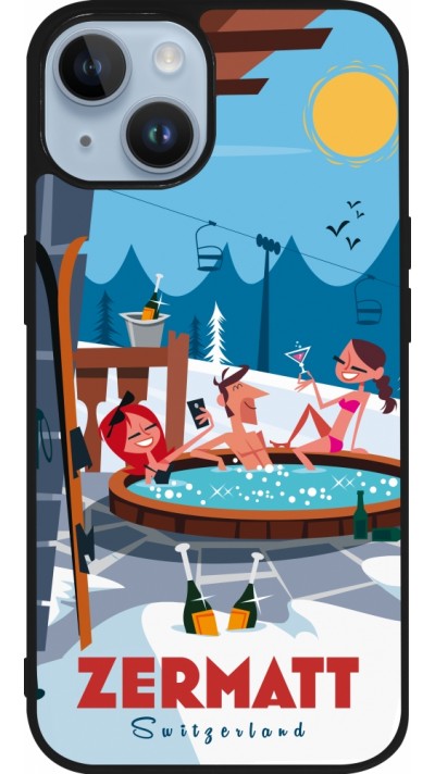 Coque iPhone 15 - Silicone rigide noir Zermatt Mountain Jacuzzi
