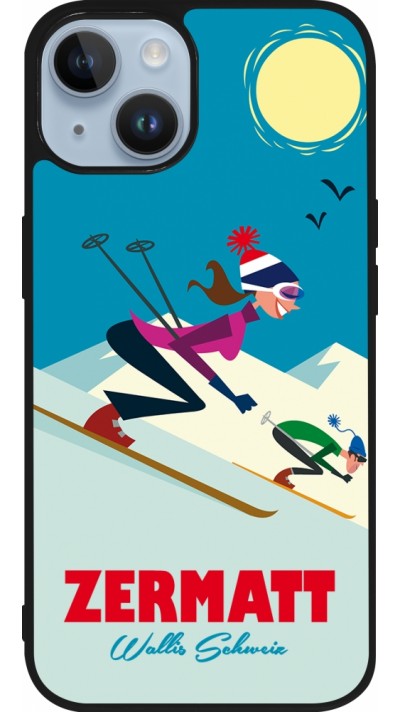 Coque iPhone 15 - Silicone rigide noir Zermatt Ski Downhill
