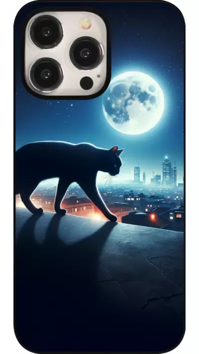 Coque iPhone 15 Pro Max - Chat noir sous la pleine lune