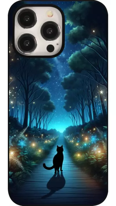 Coque iPhone 15 Pro Max - Chat noir promenade