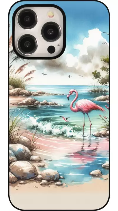 Coque iPhone 15 Pro Max - Flamant rose aquarelle