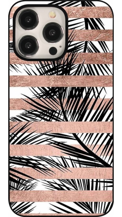 Coque iPhone 15 Pro Max - Palm trees gold stripes