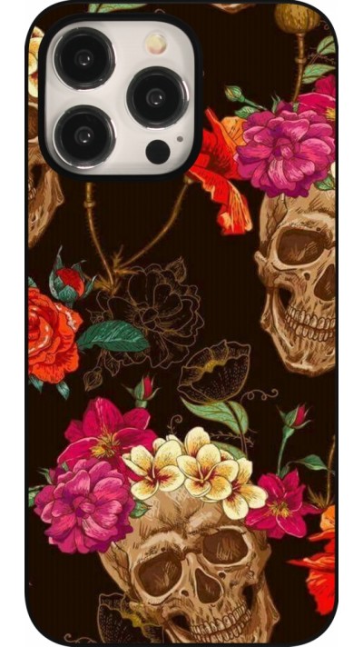 Coque iPhone 15 Pro Max - Skulls and flowers
