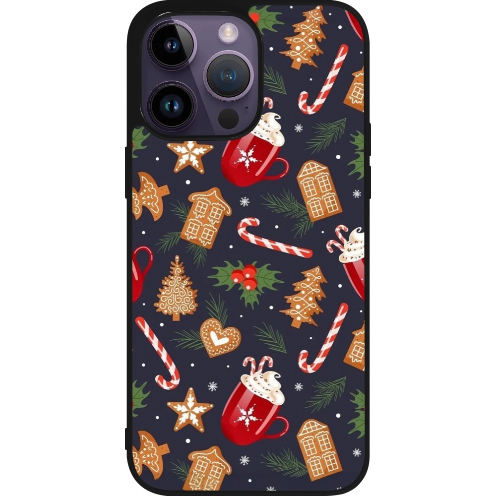 Coque iPhone 15 Pro Max - Silicone rigide noir Christmas 25 Pattern Gingerbread House