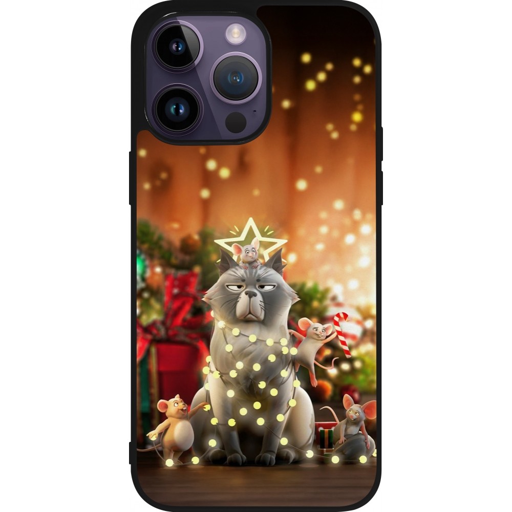 Coque iPhone 15 Pro Max - Silicone rigide noir Christmas 25 Xmas Cat