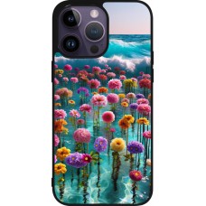 Coque iPhone 15 Pro Max - Silicone rigide noir Flower sea waves