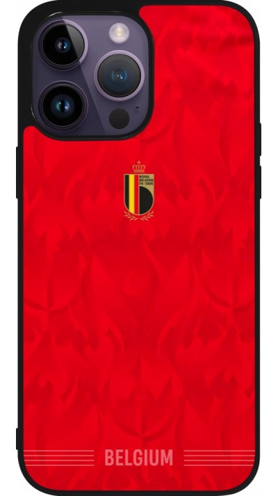 Coque iPhone 15 Pro Max - Silicone rigide noir Maillot de football Belgique 2026 personnalisable
